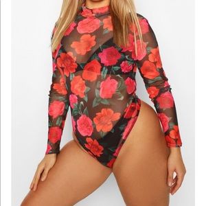 Floral mesh High neck bodysuit from Boohoo